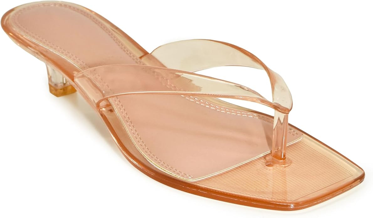 Wild Diva ROMANIA-01 Clear Jelly Square Toe Flip Flop Kitten Heel Sandals | Amazon (US)