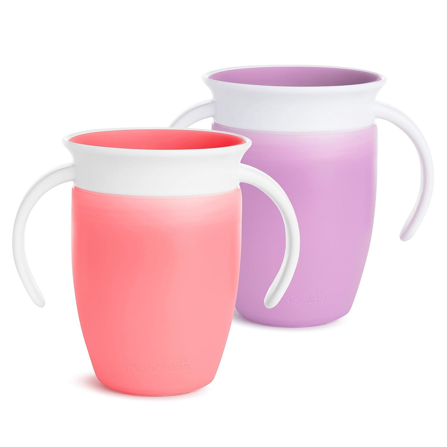 Munchkin® Miracle® 360 Trainer Sippy Cup with Handles, Spill Proof, 7 Ounce, 2 Pack, Pink/Purpl... | Amazon (US)