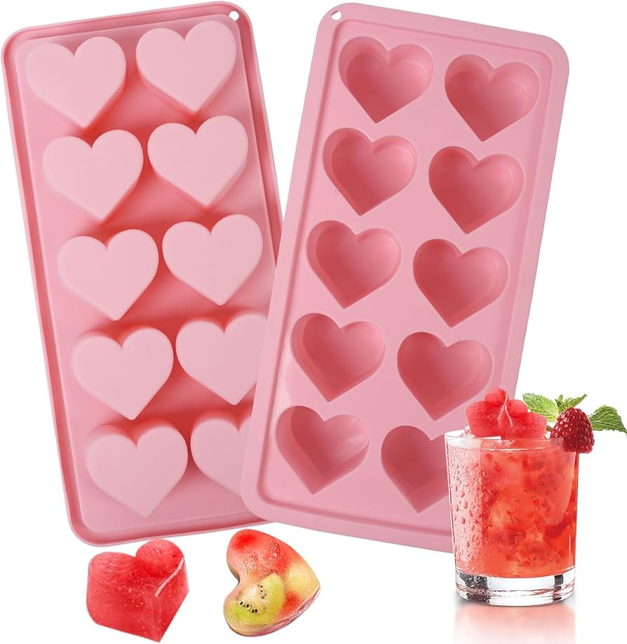 2pcs Heart Ice Cube Molds, 10-Cavity Heart Shaped Chocolate Molds for DIY love Ice Cubes,Valentin... | Amazon (US)