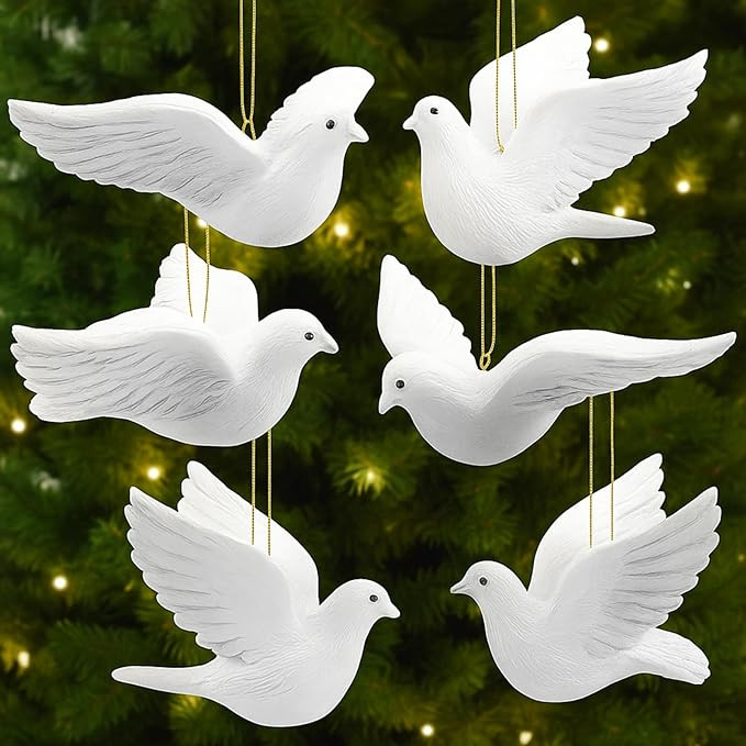 Pinkunn 6pcs Christmas Dove Ornaments Artificial White Peace Dove Hanging Decoration White Resin ... | Amazon (US)
