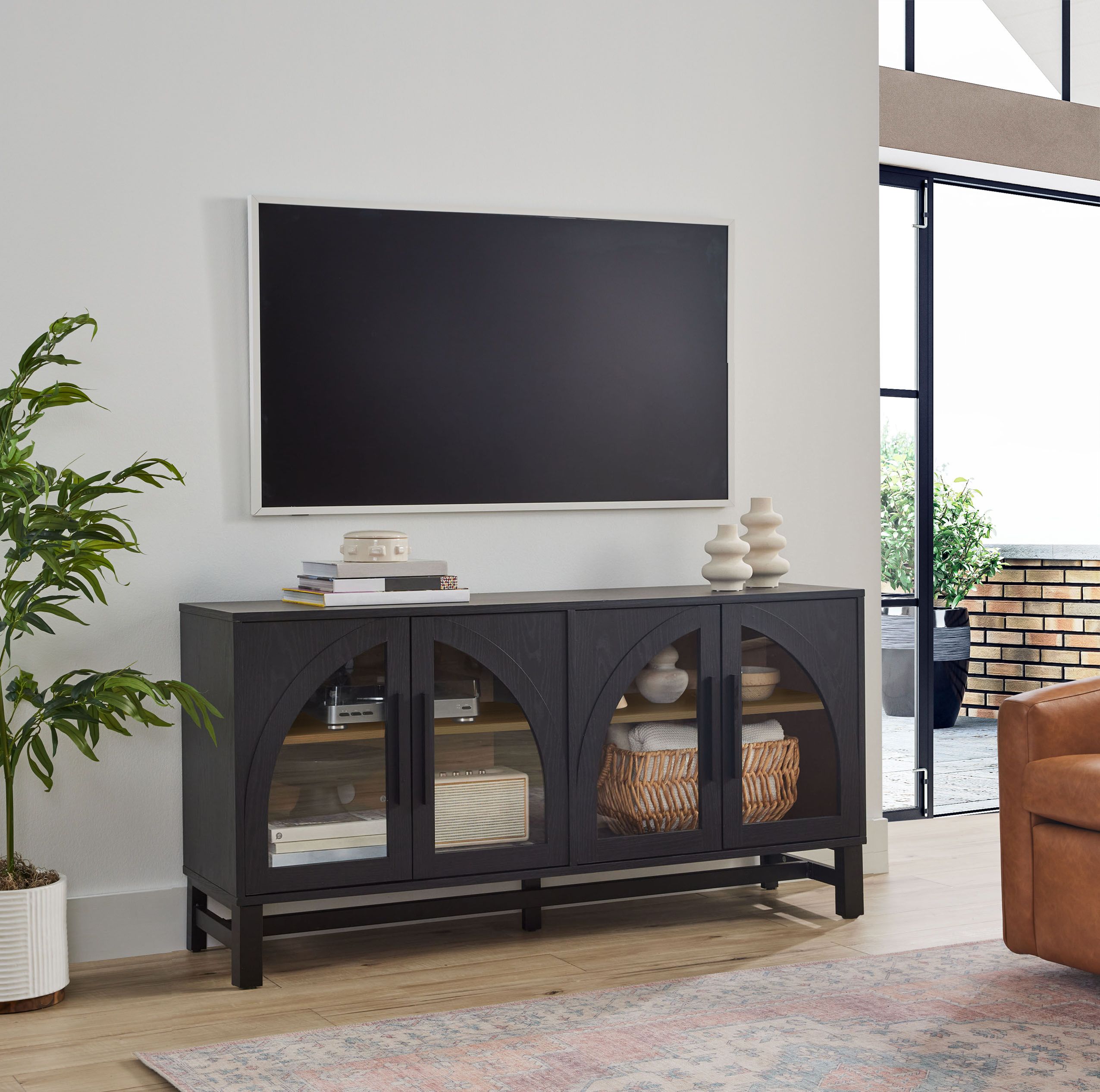 Better Homes & Gardens Juliet Arc TV Stand for TVs up to 65”, Black Wood Finish | Walmart (US)