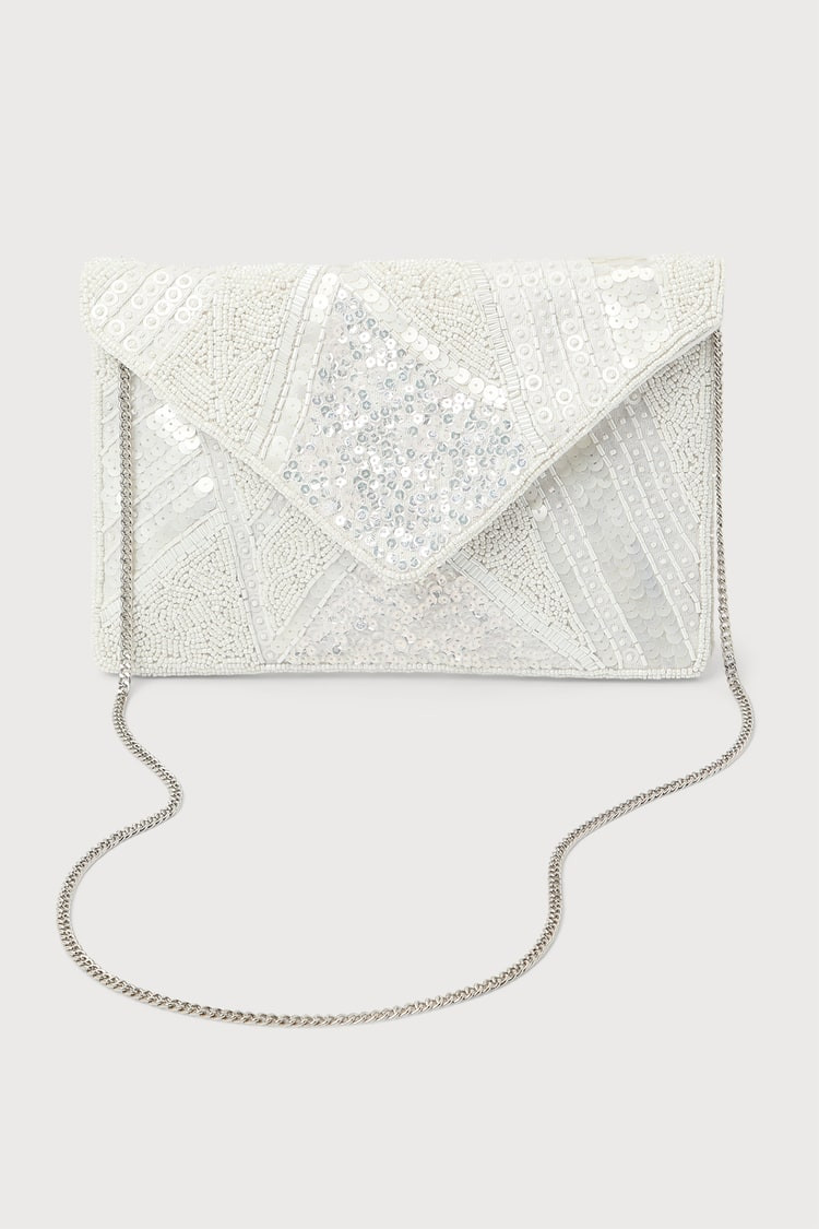 Glam It On White Sequin Beaded Clutch | Lulus (US)