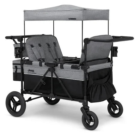 Jeep Wrangler Deluxe 4 Seater Stroller Wagon by Delta Children - Premium Quad Stroller Wagon for 4 Kids with Convertible Seats, Adjustable Push/Pull Handles, Removable Canopy & Flat Fold, Grey | Walmart (US)