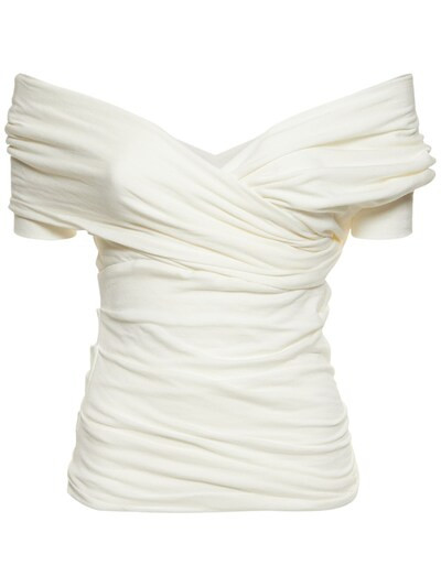 Interior - Haut ruché en jersey de coton the amalia - Blanc | Luisaviaroma | Luisaviaroma