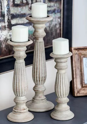 Monroe Lane Traditional Mango Wood Candle Holder - Set of 3, Dark Brown | Belk