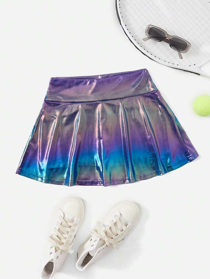 SHEIN ICON Holográfico Couro Do Plutônio Saia Flare | SHEIN