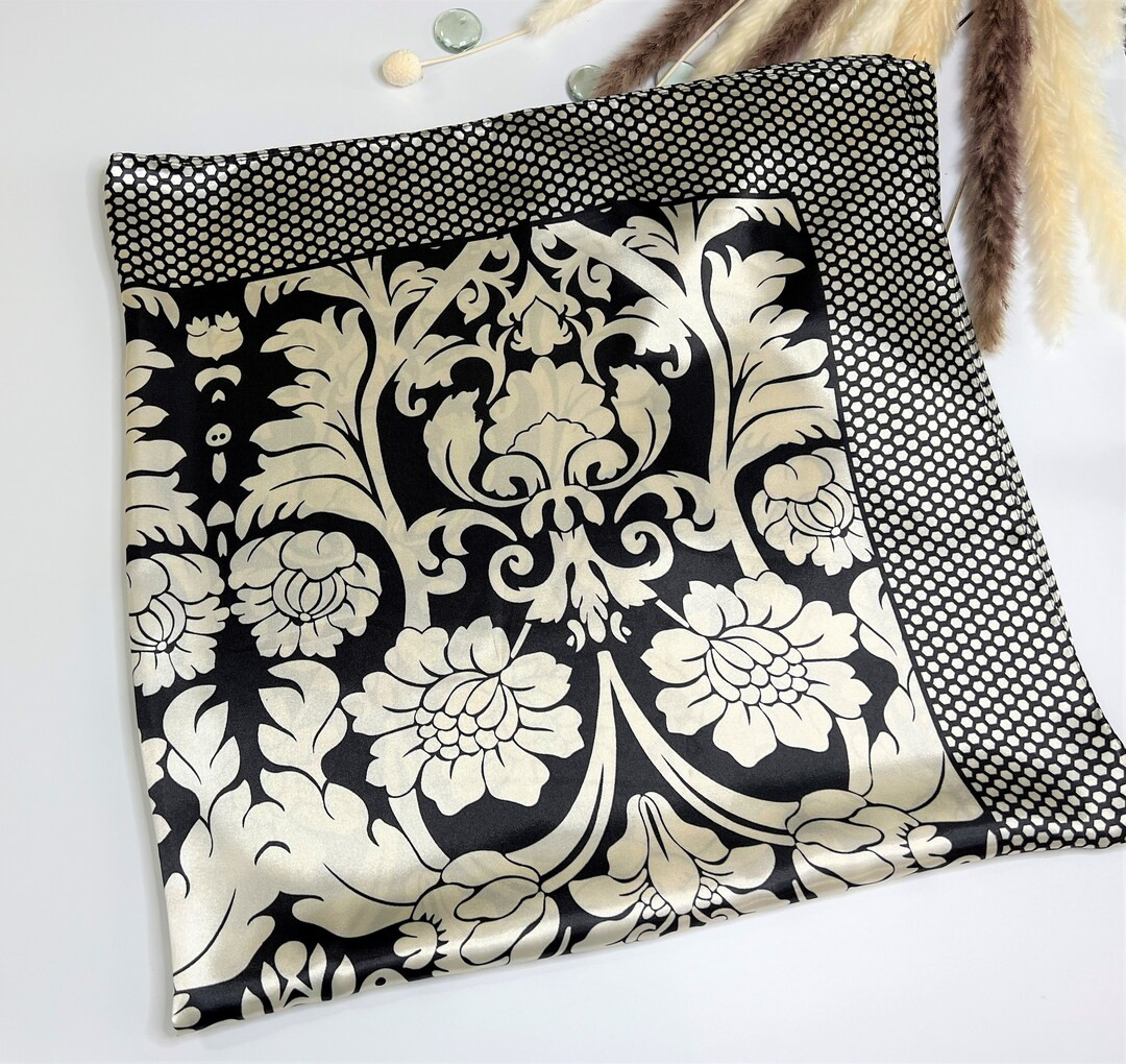 Black Ivory Large Square Scarf Silk Head Scarf Neck Scarf Woman Silk Scarf Wrap Personalized Scar... | Etsy (US)