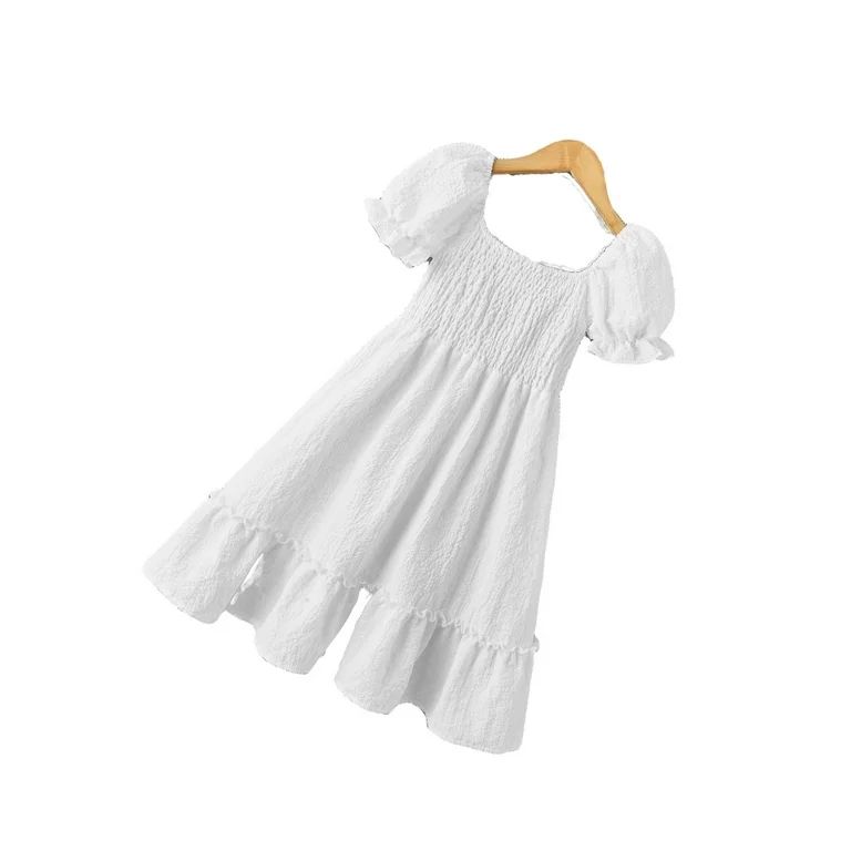 Cute Plain Scoop Neck A Line Short Sleeve White Girls Dresses (Girl's) | Walmart (US)