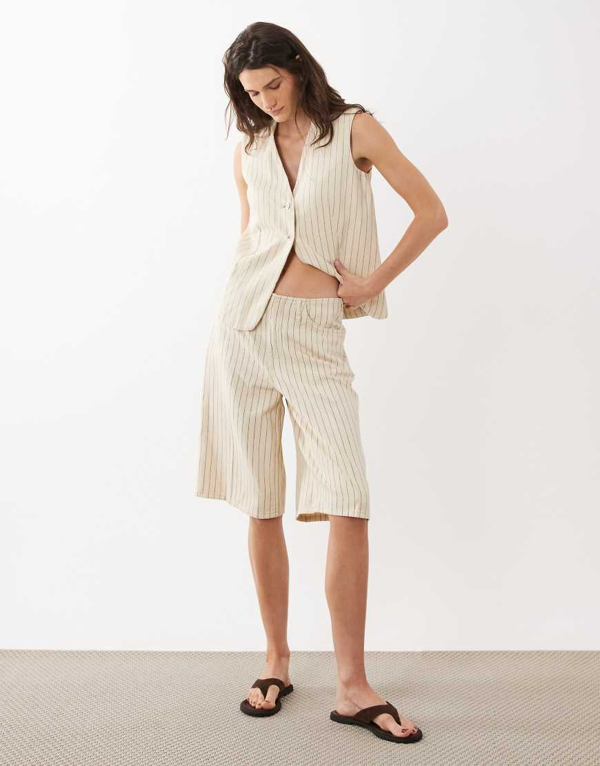 Mango Tony denim bermuda short co-ord in beige stripe-Neutral | ASOS (Global)