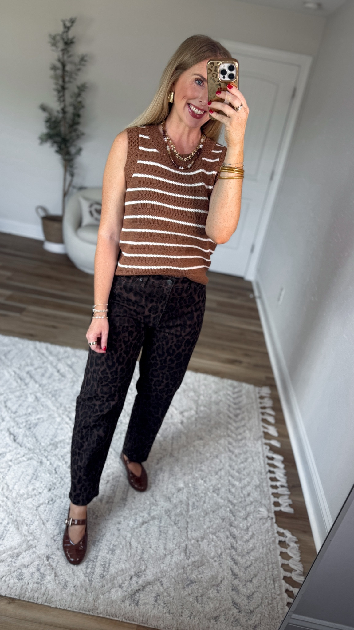 Daily try on, Walmart outfit, Walmart fashion, Walmart try on, scenario, striped sweater tank, leopard jeans, print mix

#LTKootd
