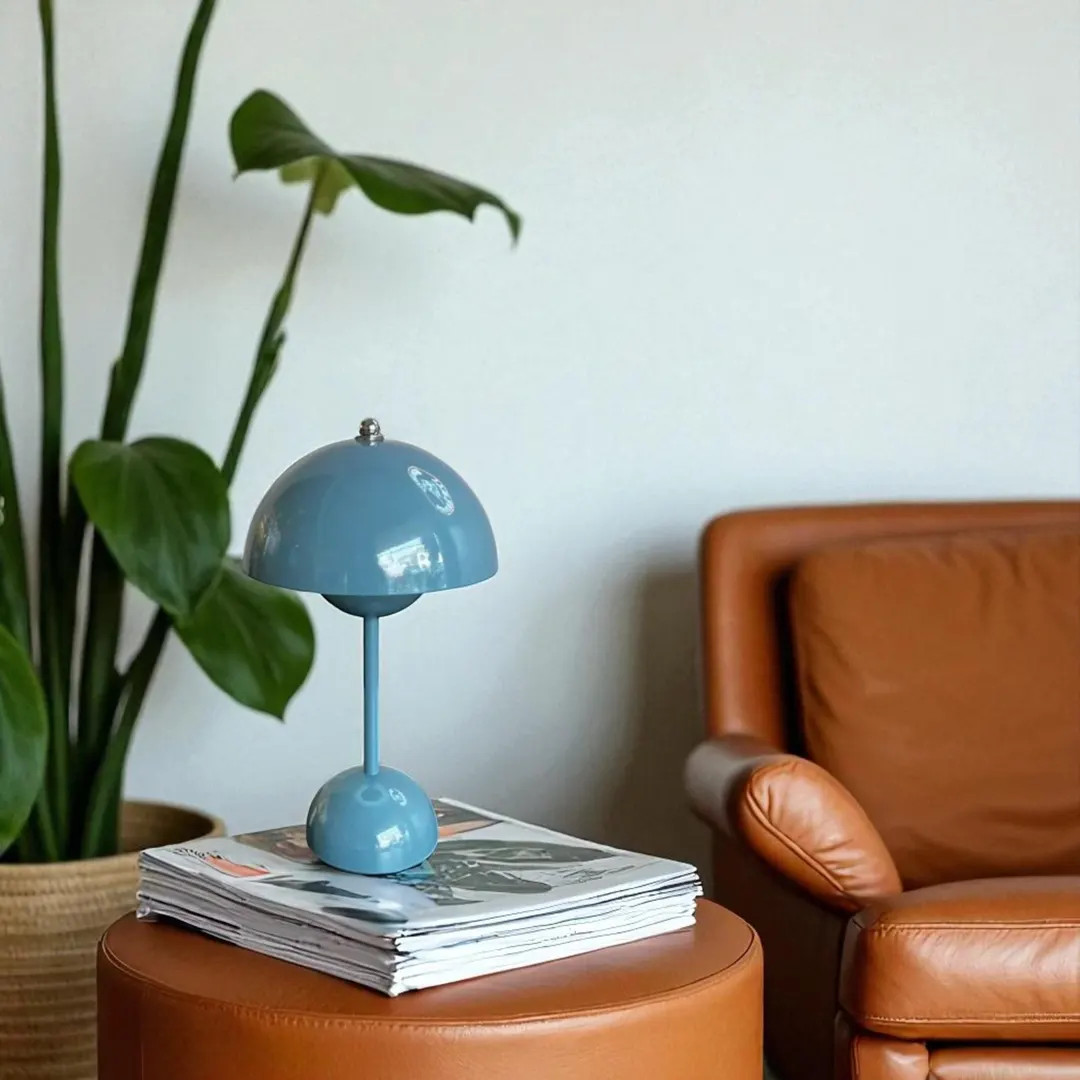Modern Blue Table Lamp – Minimalist Scandinavian Desk Light | Retro Nightstand Lamp for Bedroom... | Etsy (US)