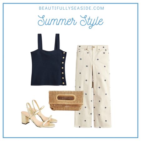 Nautical inspired outfit for summer with shell embroidered jeans 

#LTKsalealert #LTKstyletip #LTKunder100