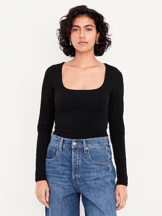 Fitted Double-Layer Scoop-Neck Top | Old Navy (US)