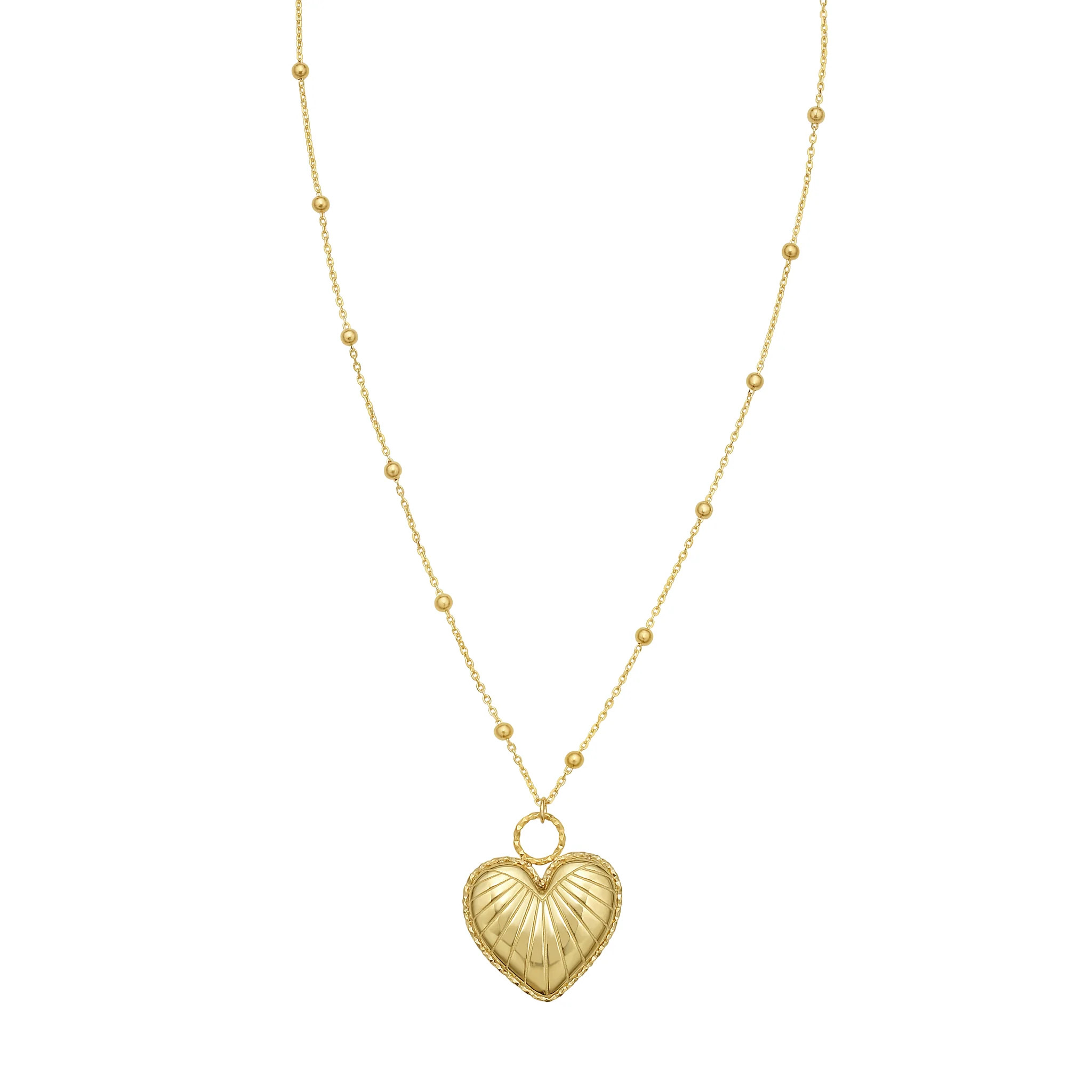 14K Yellow Gold Puffed Heart Pendant Necklace – Vintage, Adjustable, Timeless | Goldmania