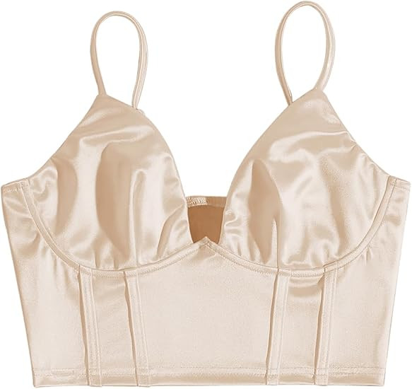 SweatyRocks Women's Basic Spaghetti Strap Slim Fit Bustier Satin Cami Crop Top | Amazon (US)