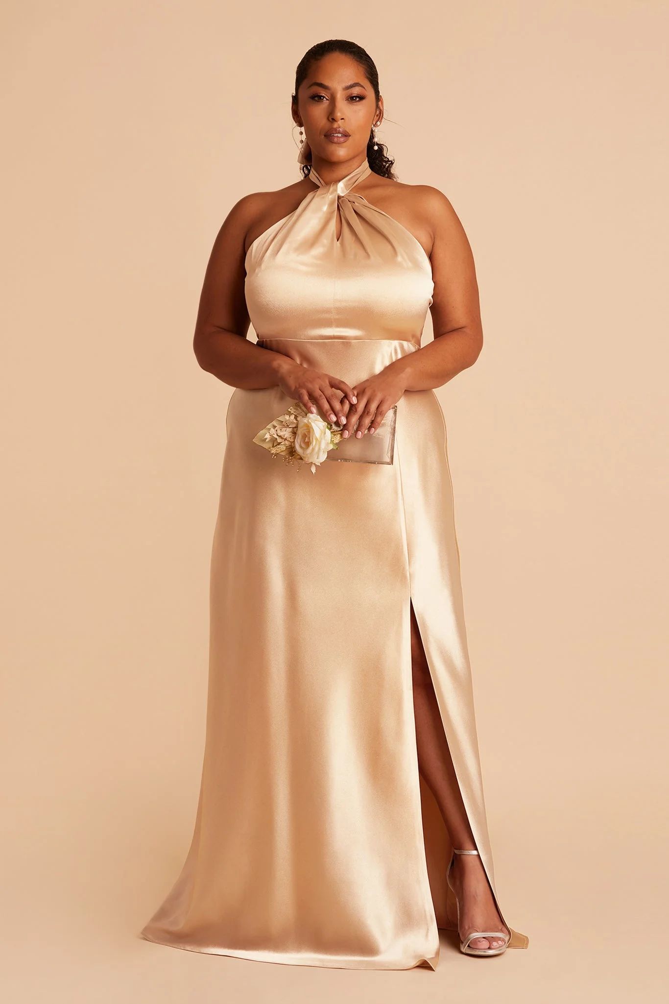 Monica Satin Dress - Gold | Birdy Grey