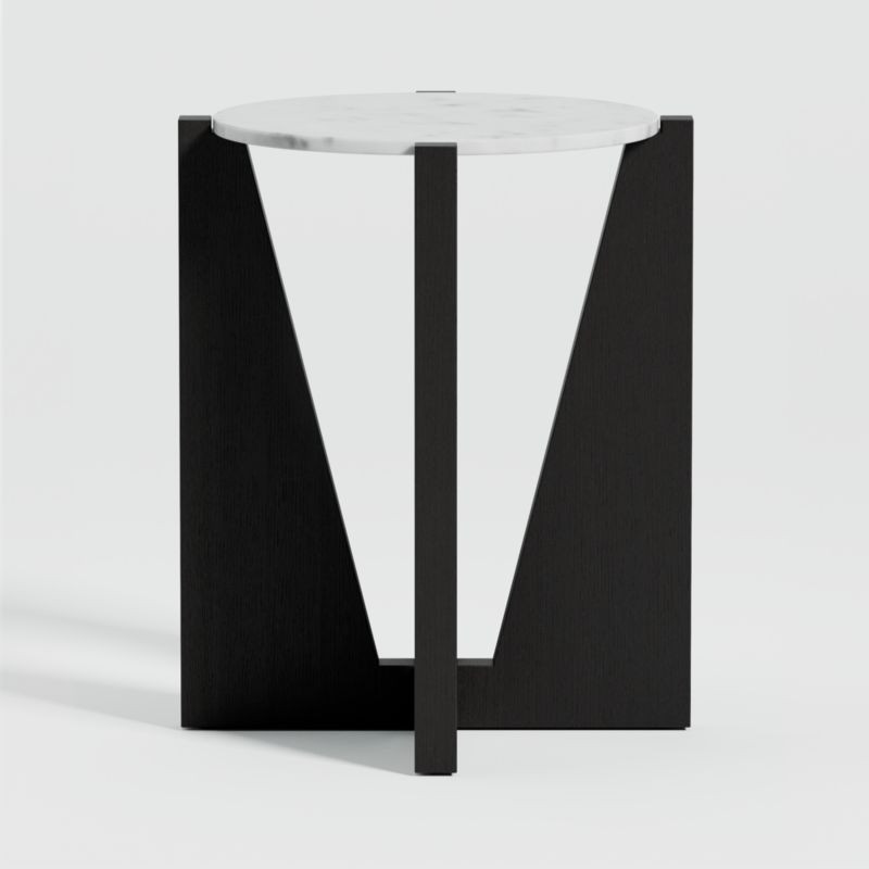 Miro White Marble Round End Table with Black Ebonized White Oak Wood Base + Reviews | Crate & Bar... | Crate & Barrel