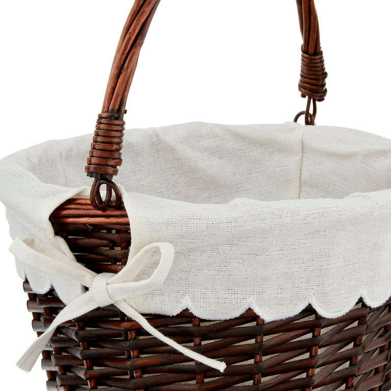 Easter Brown Large Round Willow Basket with Cream Scallop Fabric Liner, 11.5 in x 7.48 in, by Way... | Walmart (US)
