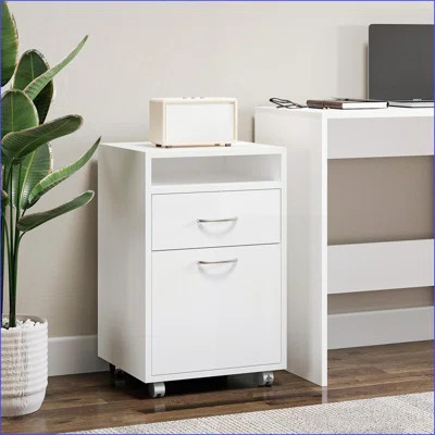 Cabinets Mobile Storage Printer Stand with Drawer & Cabinet, Fits Under Desks, Off-White | Scandinavian | MDF | Wayfair North America