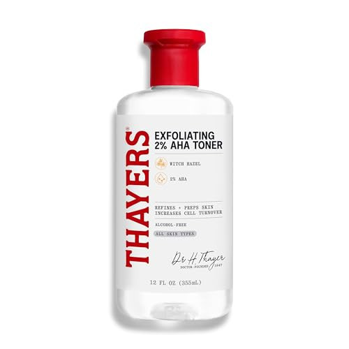 Thayers 2% AHA Exfoliating and Brightening Toner with Glycolic Acid, Lactic Acid and Witch Hazel, Smoothing and Pore Refining Skin Care for All Skin Types, 12 Fl Oz​ | Amazon (US)