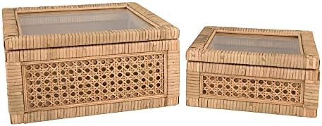 Cane and Rattan Display Boxes with Glass Lid, Set of 2 | Amazon (US)