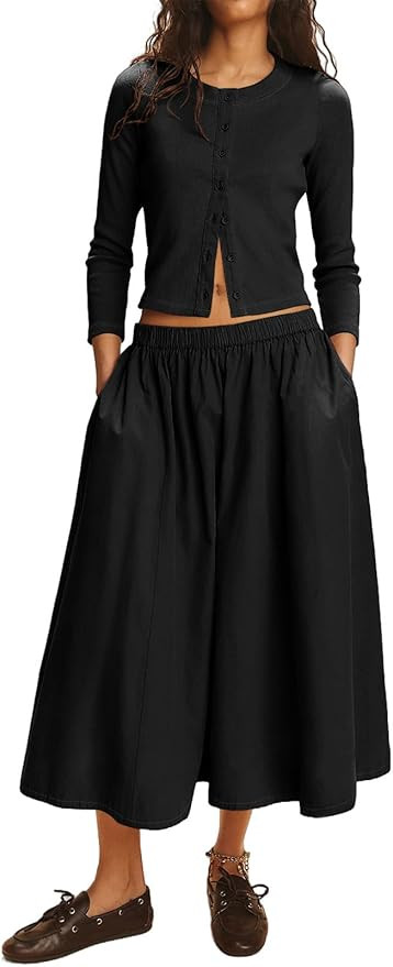 Tankaneo Womens 2 Piece Skirt Sets 3/4 Sleeve Knit Cardigan Elastic Waist Midi Skirt Outfits Casu... | Amazon (US)