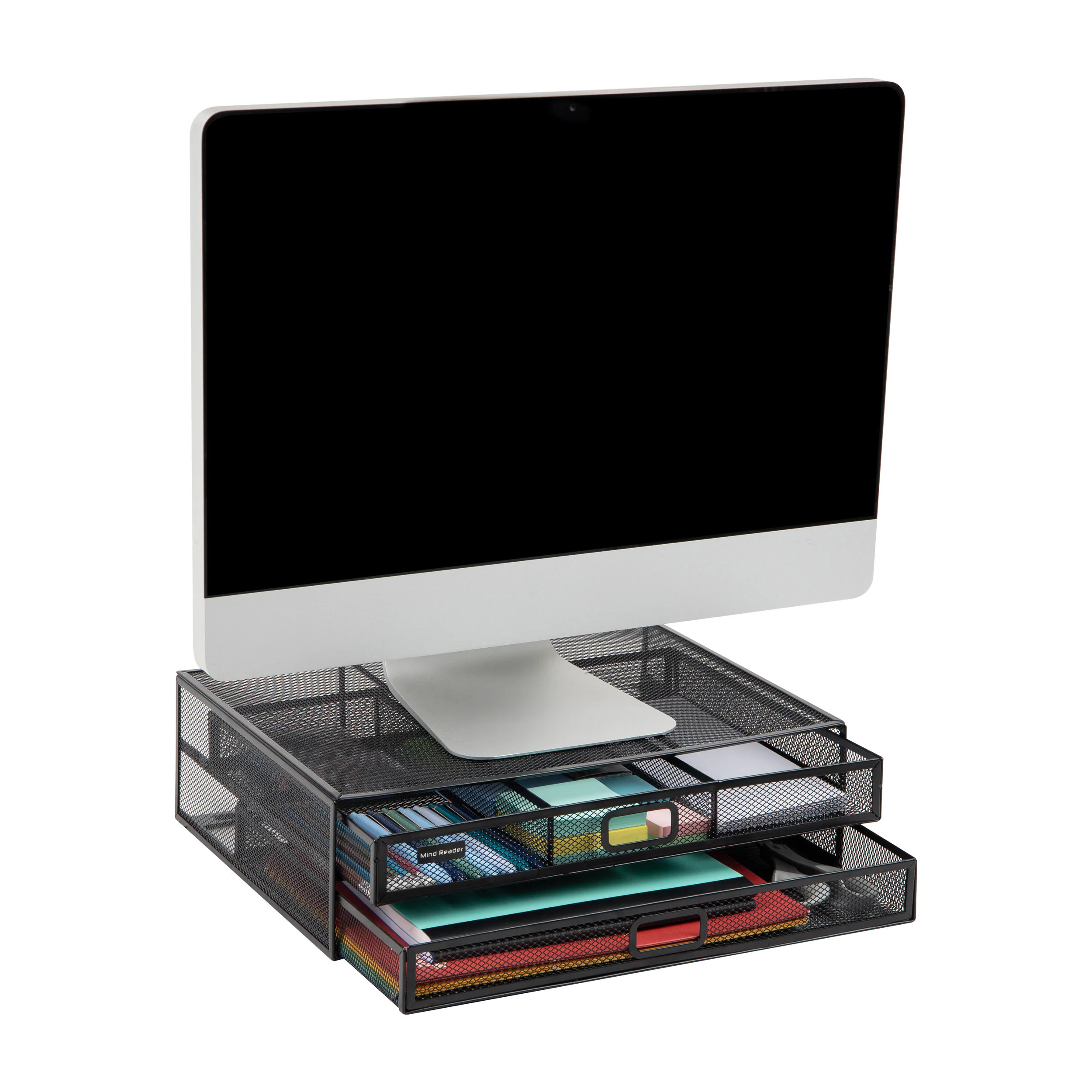 Mind Reader Metal Desk Monitor Stand Riser with 2 Organizer Drawers, Desk Organizer, Holds Pc, Laptop, Notebook, Printer and More, Black | Lowe's