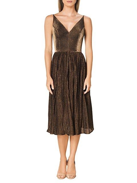 Dress The Population Haley Shimmer Pleated Midi-Dress | Saks Fifth Avenue
