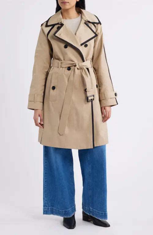 London Fog Double Breasted Trench Coat in Stone/Black at Nordstrom, Size Large | Nordstrom