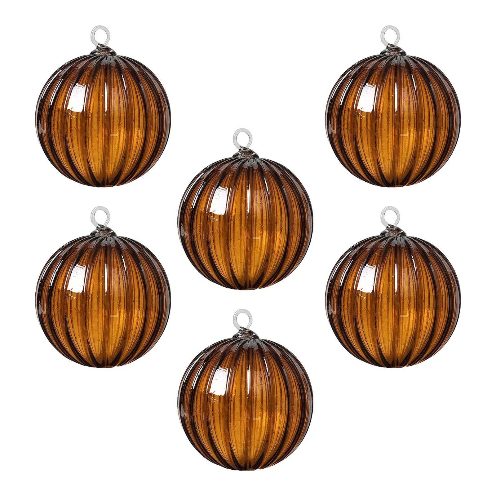Metallic Amber Handmade Glass Ornament Set - 20 point mold, Set of 6 | Chairish