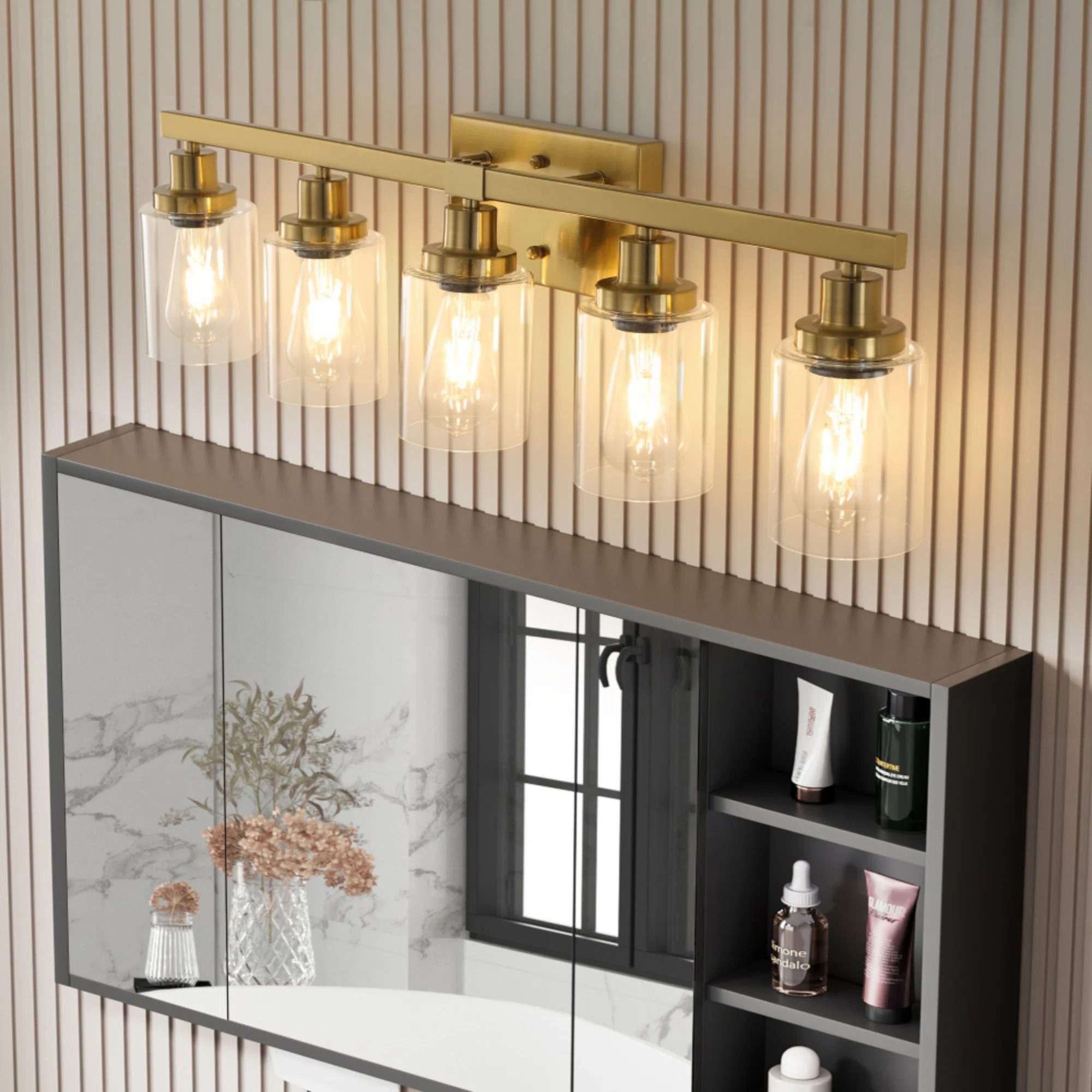 Mercer41 31" 5-light Vanity Light With Clear Glass Shades, Modern Iron Metal Bathroom Wall Fixtur... | Wayfair North America