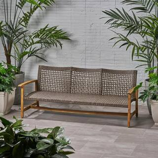 Noble House Hampton Natural Stained 1-Piece Wood Outdoor Patio Couch 65558 - The Home Depot | The Home Depot