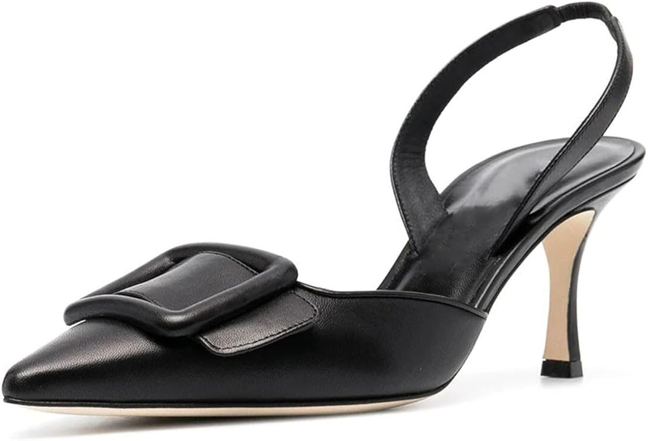 Amazon.com | Divanne Slingback Pumps, Women's Pointed Toe Stiletto Pumps Buckle High Heeled Sandals Office Lady Casual Party Wedding Shoes-Black-PU-7M US | Pumps | Amazon (US)