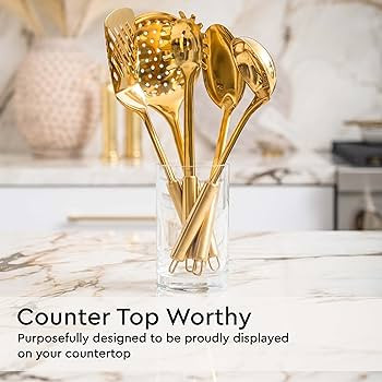 Gold Cooking Utensils Set - 5 PC Stainless Steel for Modern Cooking & Serving - Dishwasher Safe G... | Amazon (US)