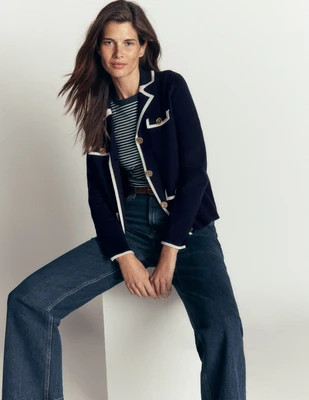 Boden Women's Phoebe Collared Knitted Jacket in Blue | Size 10 | Boden (US)