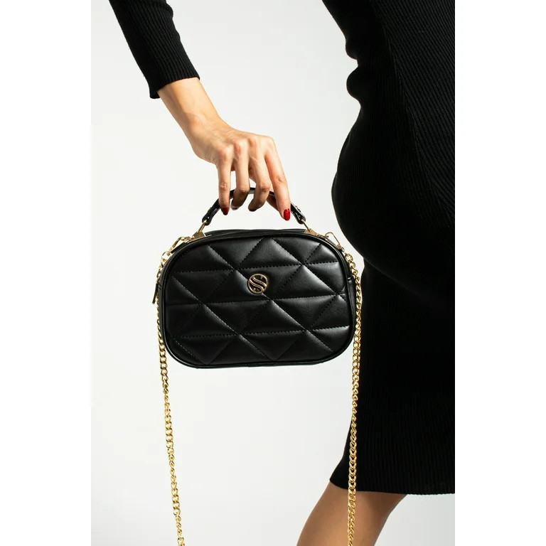 San Morris Black Crossbody Bag - Small Leather Purse for Women with 2 Zipper Compartments | Walmart (US)