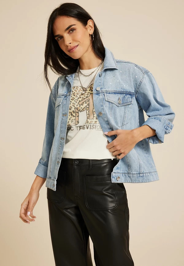 Light Nonstretch Sparkle Denim Jacket | Maurices