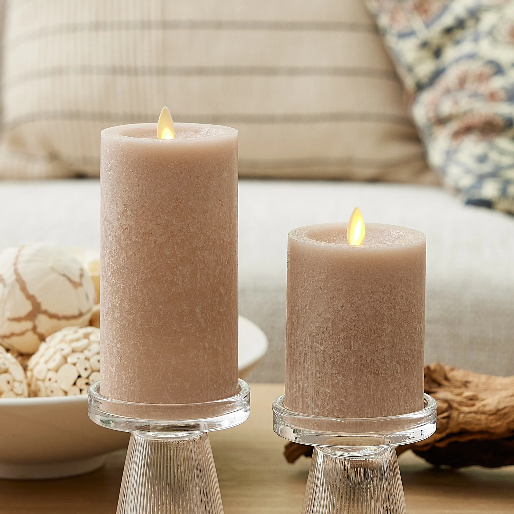 Timeless Taupe Seaglass Flameless Candle Pillar | Luminara