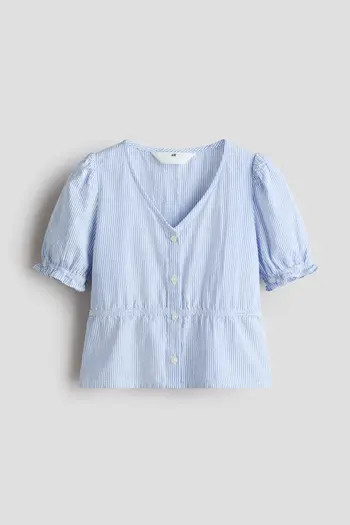 H&M Puff-sleeved Cotton Seersucker Blouse | Nordstrom | Nordstrom
