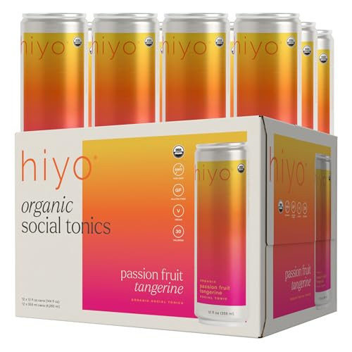 Hiyo Organic Social Tonic- Passion Fruit Tangerine, 12 Pack – N.A. Functional Seltzer, Sparkling Water Crafted with Organic Adaptogens, Nootropics, & Botanicals | Amazon (US)