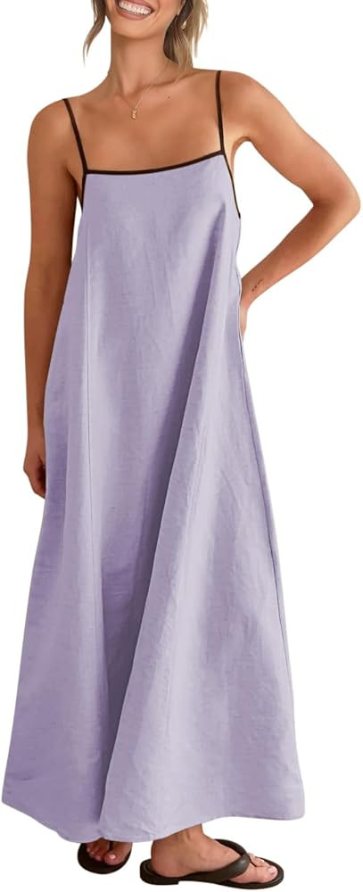 Shy Velvet Women's 2025 Summer Linen Maxi Dress Contrast Spaghetti Strap Dress Backless Sleeveles... | Amazon (US)