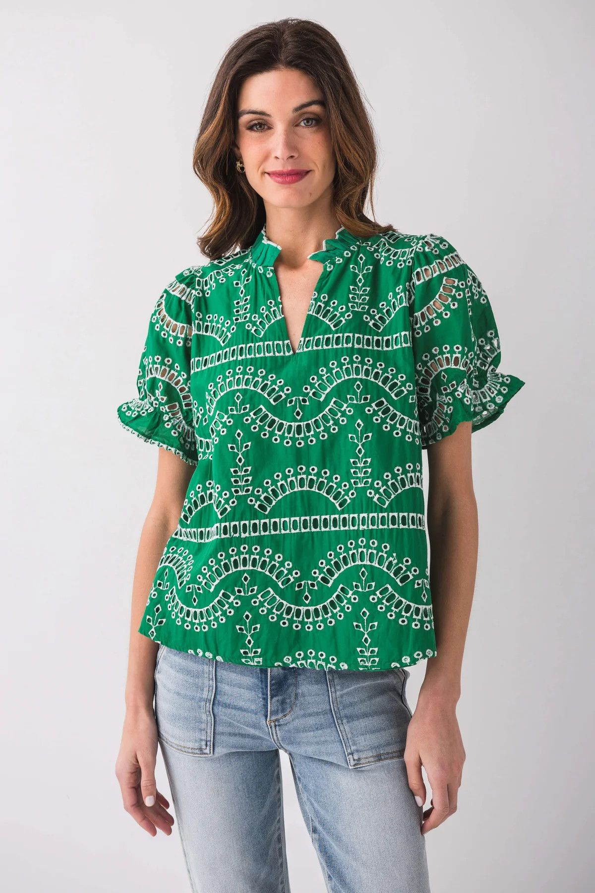 Style U Sarah Eyelet Splitneck Top | Social Threads