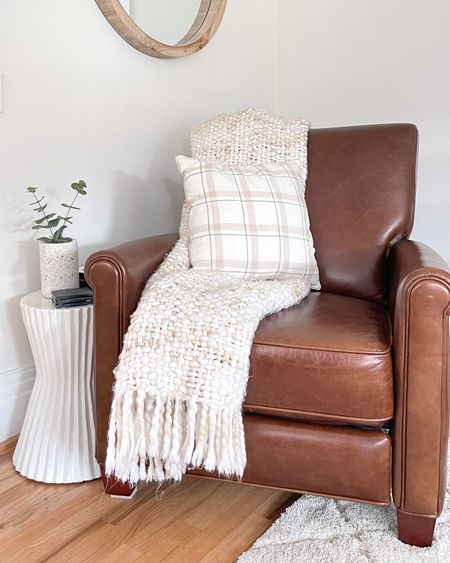 Refresh of the cozy recliner corner for spring! 

Leather recliner 
Pottery barn
Small space living room
Modern neutral home decor

#LTKhome #LTKSeasonal #LTKstyletip