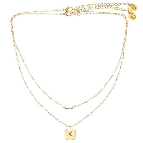Time and Tru Gold Initial Letter "K" Necklace Set for Women, 2 Piece Set - Walmart.com | Walmart (US)