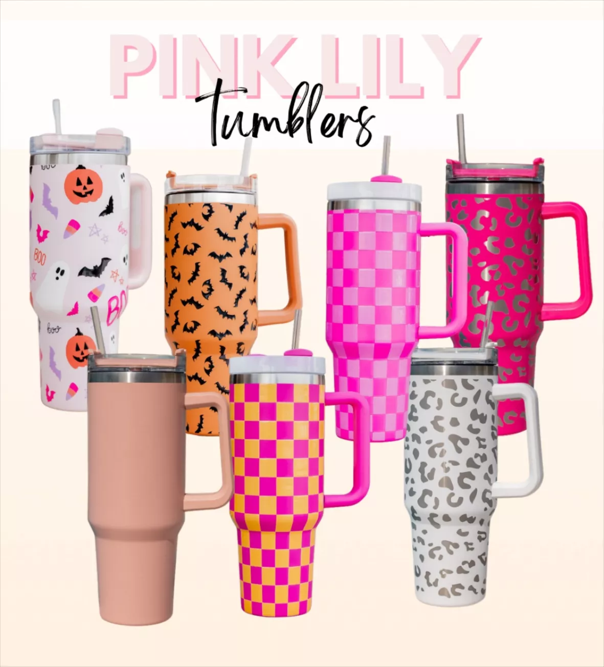 Sippin' Pretty Pink Tonal Checkered 40 oz Drink Tumbler With Lid And Straw