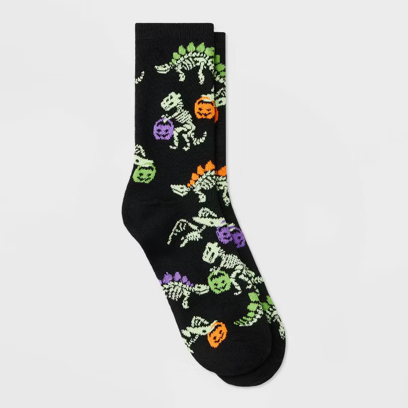 Women's Glow in the Dark Dinosaur Trick-or-Treat Halloween Crew Socks - Hyde & EEK! Bouti... | Target