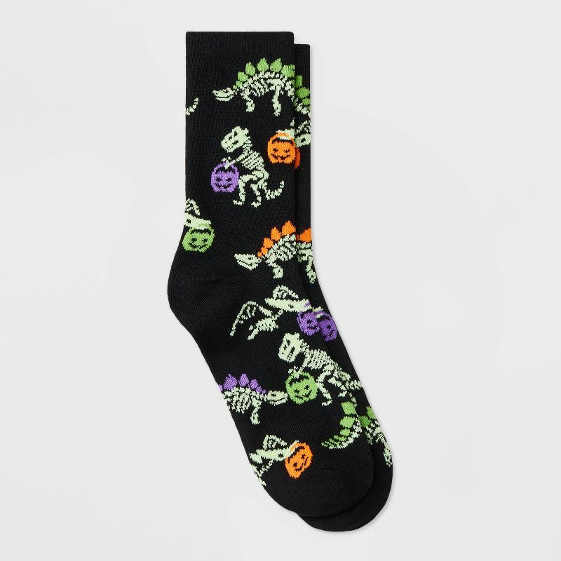 Women&#39;s Glow in the Dark Dinosaur Trick-or-Treat Halloween Crew Socks - Hyde &#38; EEK! Bouti... | Target