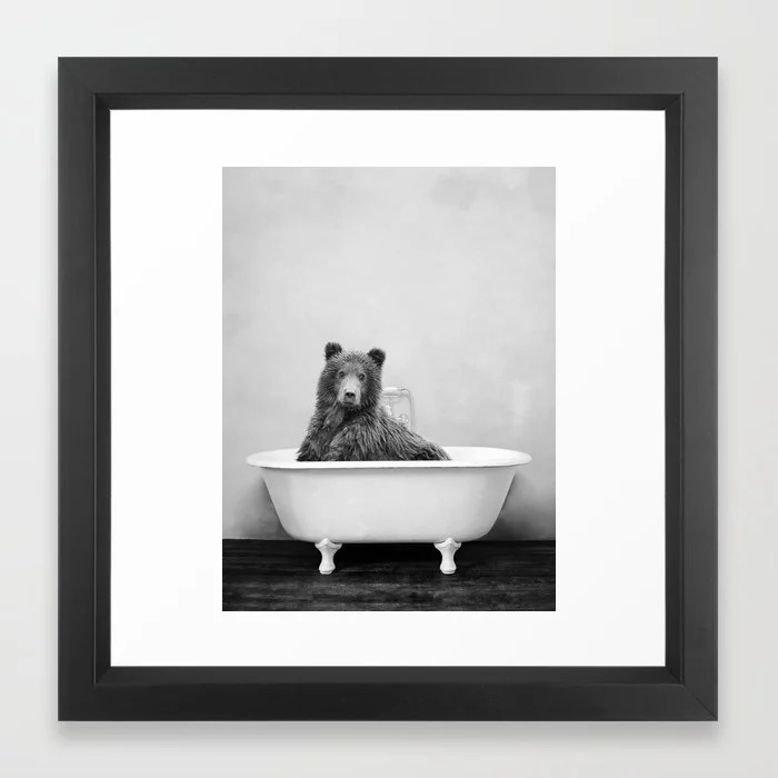 Brown Bear Bathtub Framed Art Print | Society6