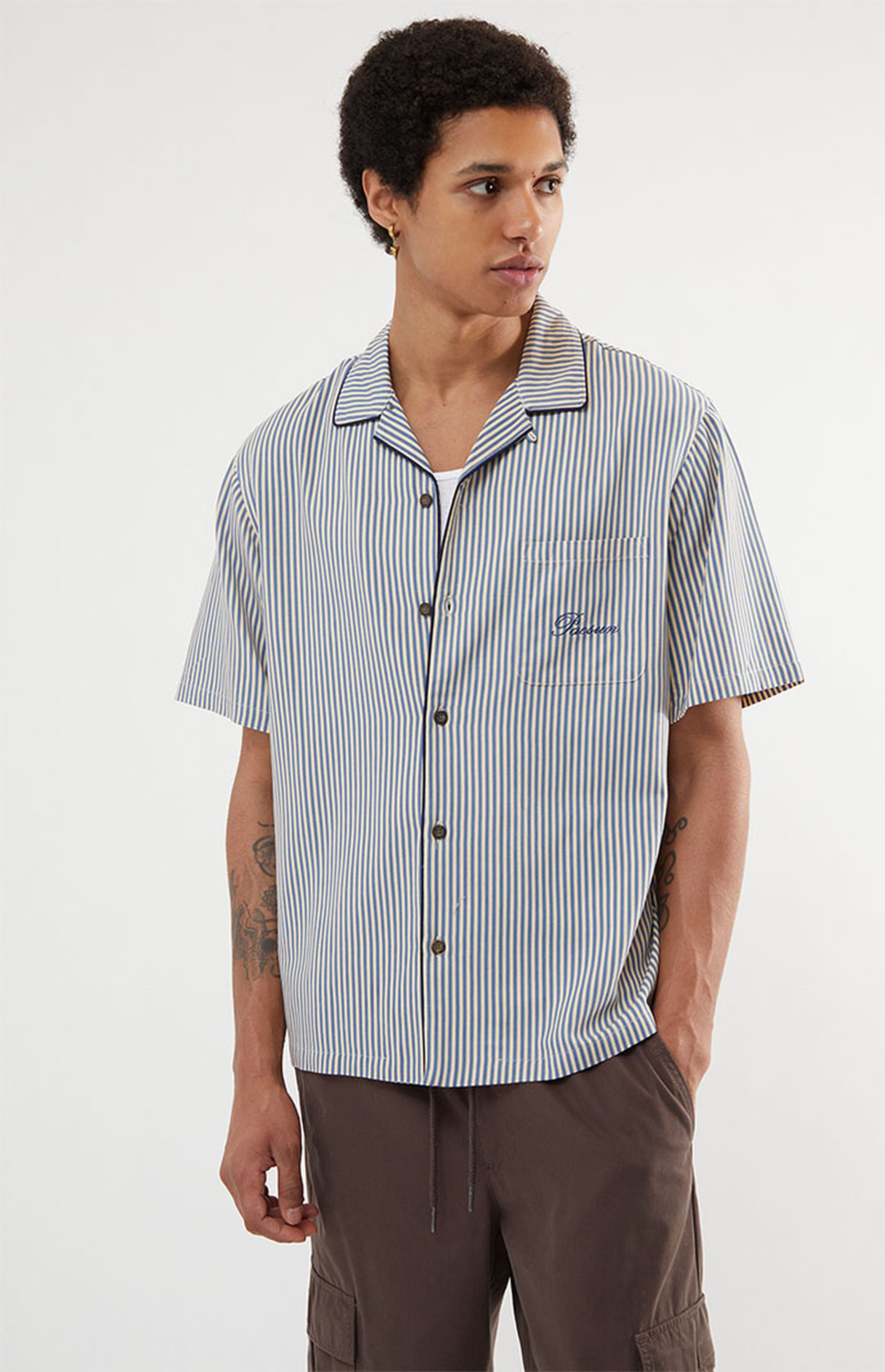 PacSun Howie Blue Stripe Oversized Camp Shirt | PacSun