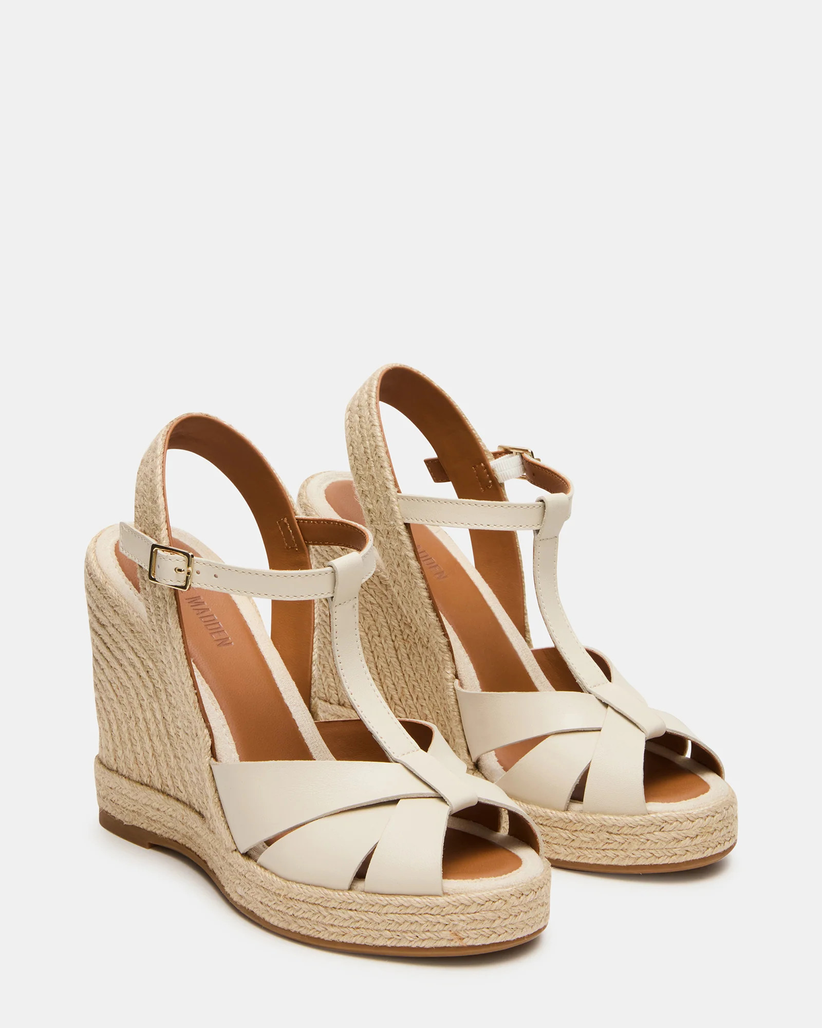 THELMA Bone Leather Espadrille Wedge Ankle Strap Women's Sandal | Steve Madden (US)